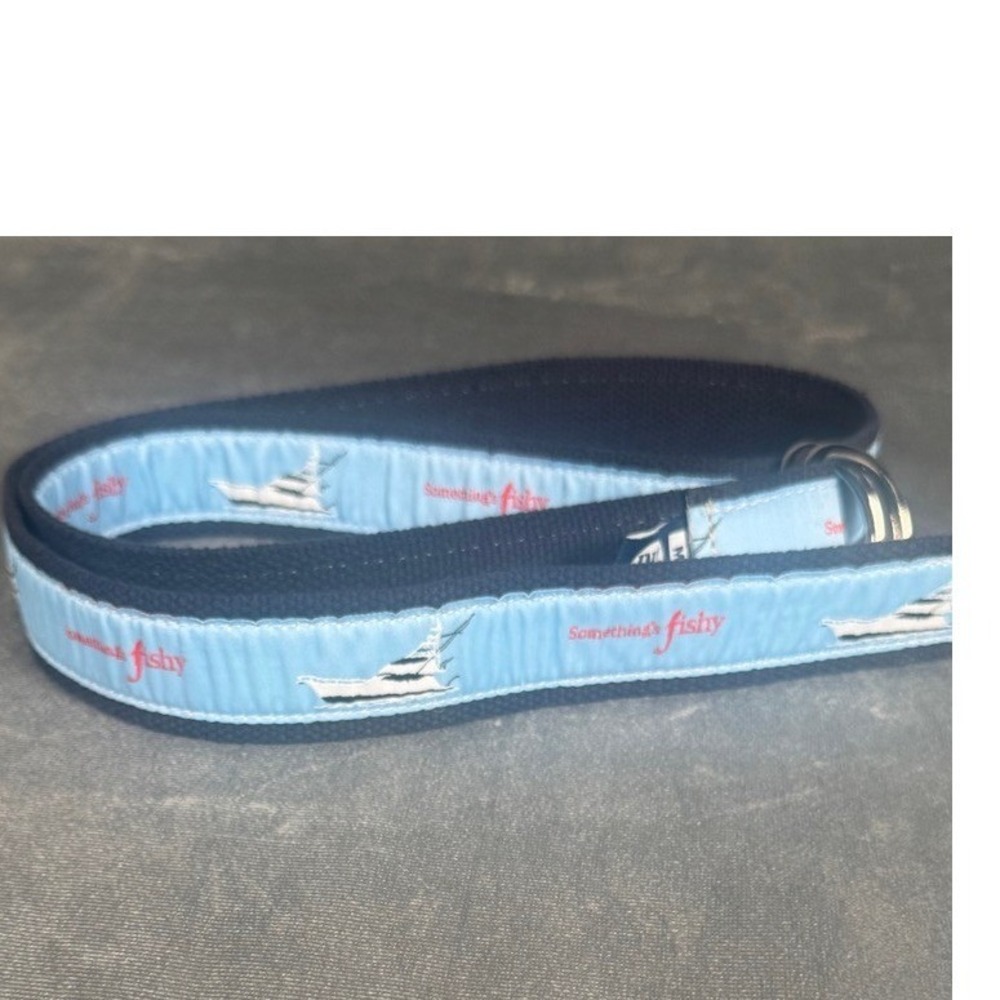 YRI Canvas Belt Navy Blue Something's Fishy Fishing Boat Medium